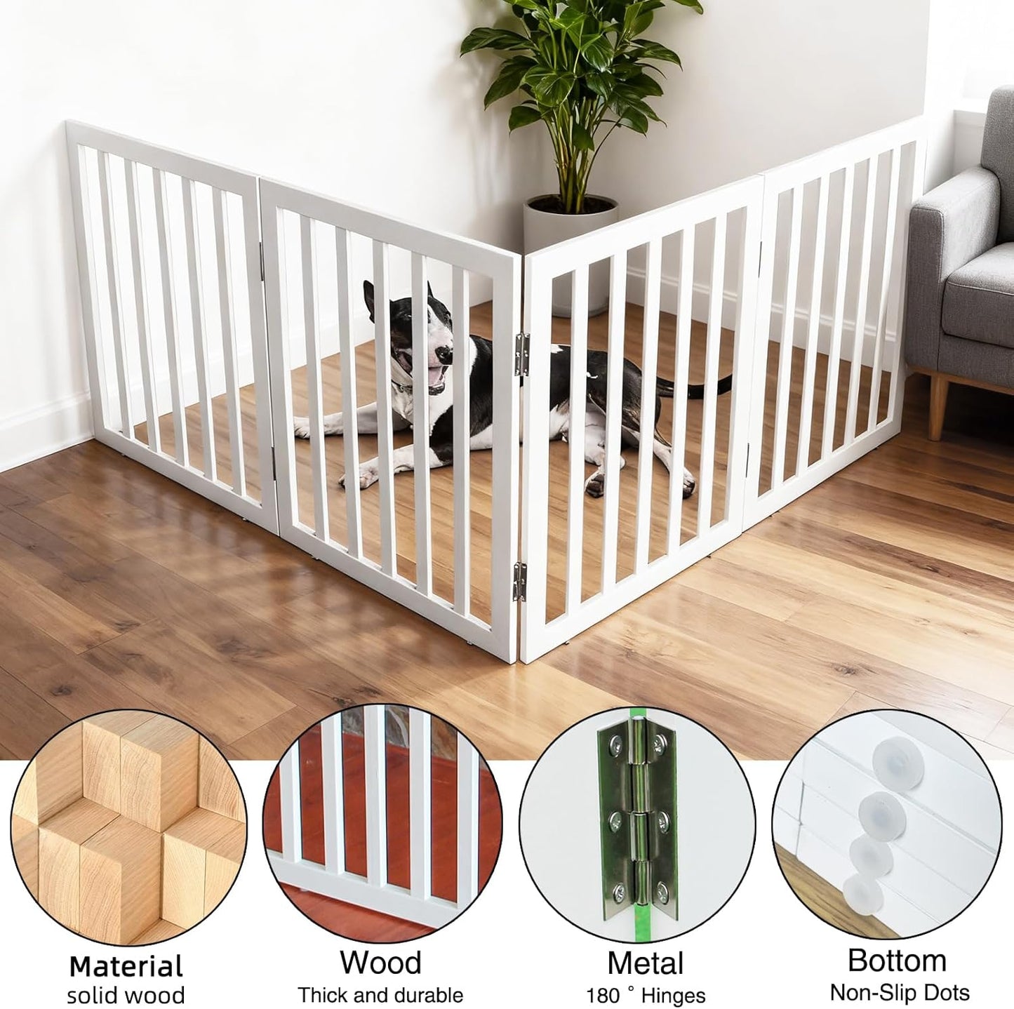 ZJSF Freestanding Indoor Dog Gate for House Foldable Wood Brown Puppy Gate for Doorways Pet Gate for Stairs Extra Wide Pet Fence 24" Height 2 Panels