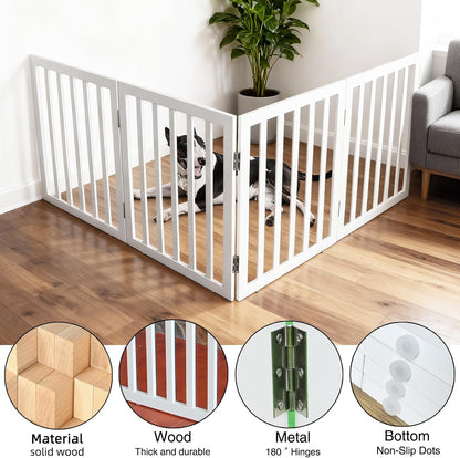 ZJSF Freestanding Indoor Dog Gate for House Foldable Wood Brown Puppy Gate for Doorways Pet Gate for Stairs Extra Wide Pet Fence 24" Height 2 Panels