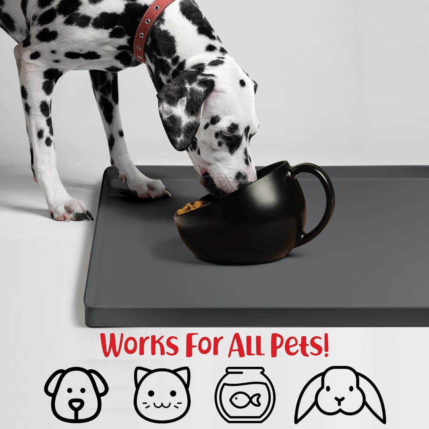 DogBuddy Dog Food Mat – Waterproof Dog Bowl Mat for Food and Water, Silicone Pet Feeding Mats for Floors, Non-Slip Placemat with High Edges for Dogs Bowls, Puppy Essentials (L: 24" x 16", Shadow)