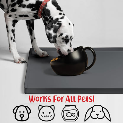DogBuddy Dog Food Mat – Waterproof Dog Bowl Mat for Food and Water, Silicone Pet Feeding Mats for Floors, Non-Slip Placemat with High Edges for Dogs Bowls, Puppy Essentials (L: 24" x 16", Shadow)