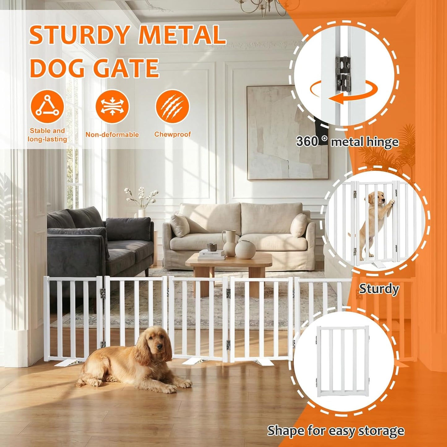 Snagle Paw Short Dog Gate,16.5" Tall Freestanding Metal Dog Gate Only for Small Dogs with Support Feet Easily Step Over,Up to 48" Wide Puppy Gate Indoor for Stairs,Doorways(Black,4 Panel)