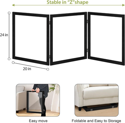 LZRS Clear Dog Gate for Indoor Use - Transparent Pet Fence with Solid Hardwood and Plastic Board, Stylish & Durable freestanding Pet Gate for Doorways, Stairs and Hallways-2 Panel Cherry