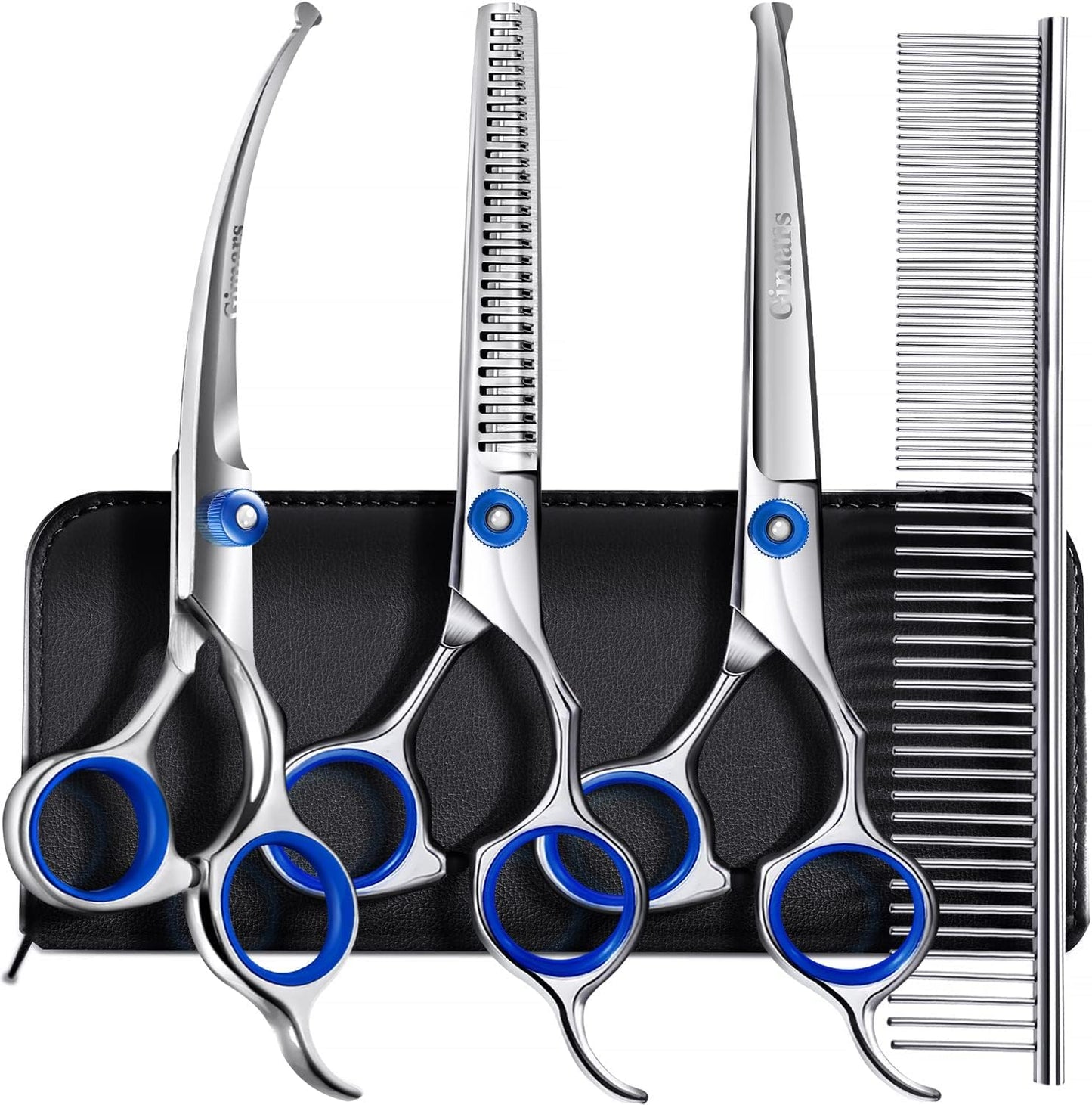Gimars Titanium Coated Professional 6 in 1 4CR Stainless Steel Dog Grooming Scissors with Safety Round Tip, Heavy Duty Pet Grooming Scissor for Dogs, Cats and Other Animals