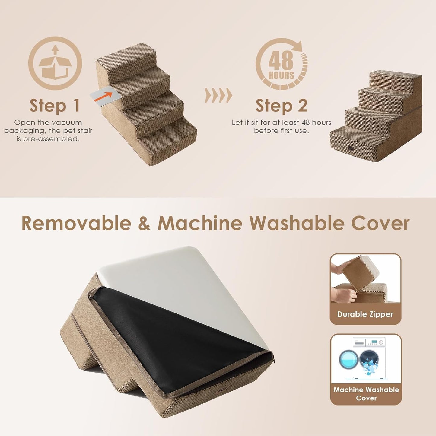 EHEYCIGA Dog Stairs for High Bed 22.5" H, 5-Step Dog Steps for Bed, Pet Steps for Small Dogs and Cats, Non-Slip Balanced Pet Ramp Indoor, Grey