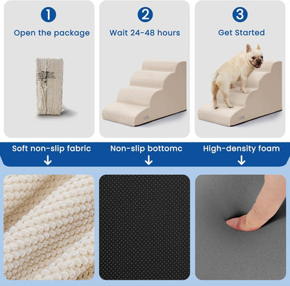 Airpanda Dog Stairs for Small Dogs and Cats – 3 Step Pet Ramp for Couch & Sofa, Non-Slip Dog Steps for Pets, Washable Cover, High-Density Support Foam for Easy Climbing,Beige