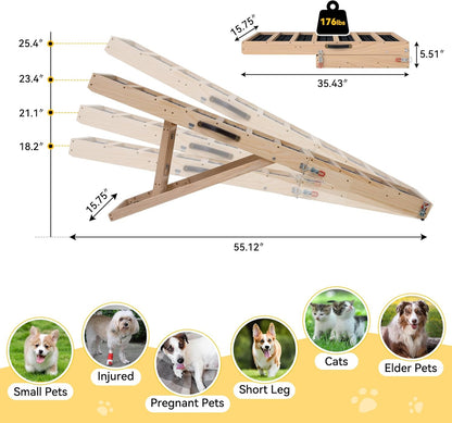 Dog Ramp for Bed,39" Long Adjustable Wooden Pet Ramp for Small Medium Dogs,Non-Slip Surface and High Traction,Metal-Reinforced Folding Ramp for Dogs to get on Bed Couch Car,up to 132lbs