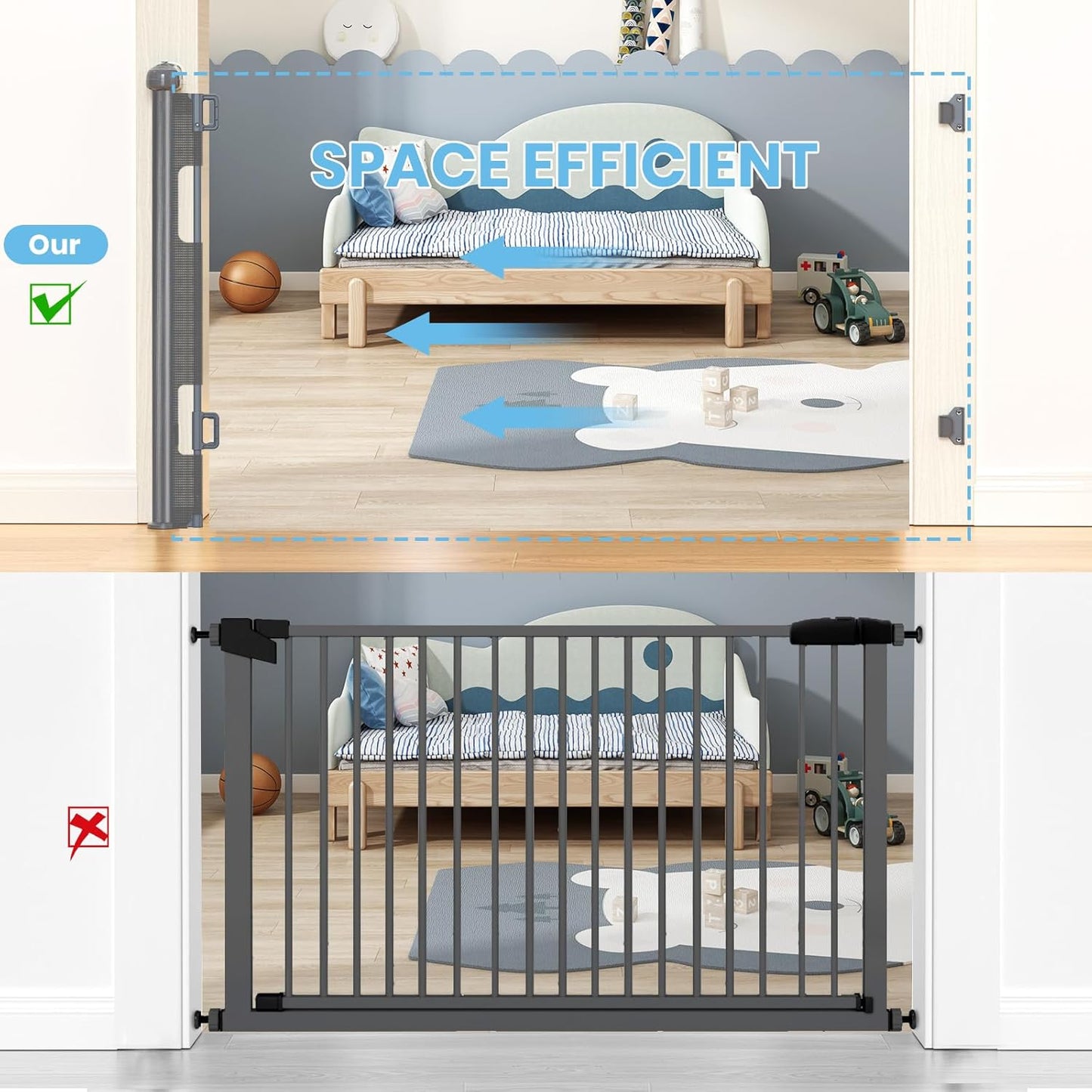 HAMOPY Retractable Baby Gate, 33" Tall, Extends up to 55" Wide, Durable Auto-Lock Baby Gates for Stairs, Mesh Dog Gate and Child Safety Gates for Doorways, Hallways, Indoor, Outdoor(Black)