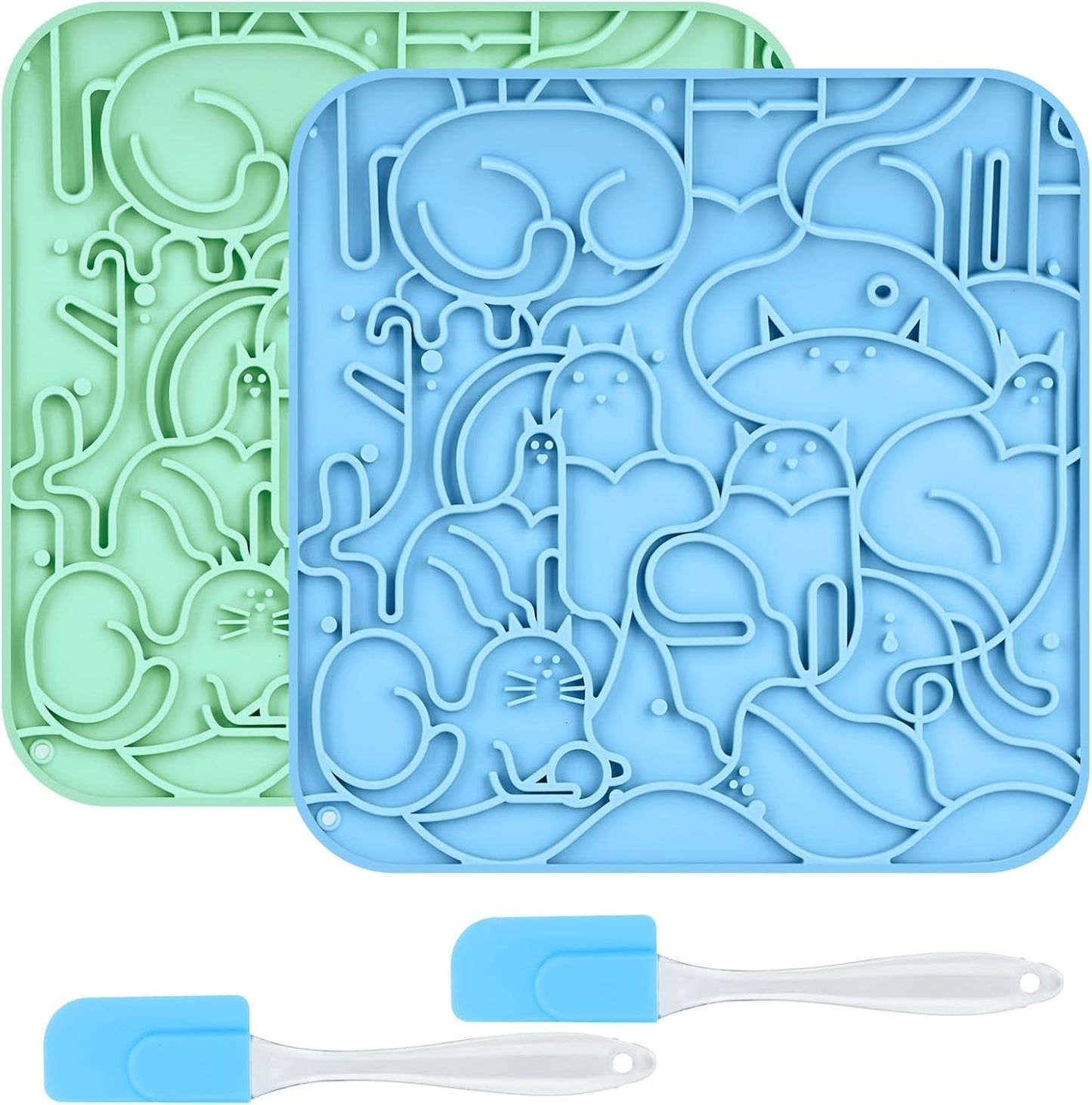 Lick Mat for Dogs,Lick Pads for Cats with Suction Cups- Large&Small Pet Anxiety Relief, Slow Feeder Dog Bowls, Bathing, Grooming and Training -2PCS Packing (Blue+Green, Large)