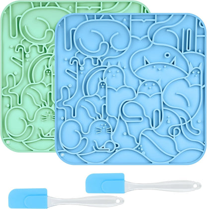 Lick Mat for Dogs,Lick Pads for Cats with Suction Cups- Large&Small Pet Anxiety Relief, Slow Feeder Dog Bowls, Bathing, Grooming and Training -2PCS Packing (Blue+Green, Large)