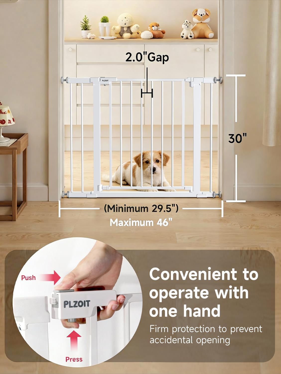 29.5-40.5" Baby Gate for Stairs, Dog Gate for Doorways, Walk Thru Auto Close Metal Baby Safety Gate for The House, Stairs and Doorways, Child Gate Pressure Mounted, Pet Gate for Dog Indoor - Black