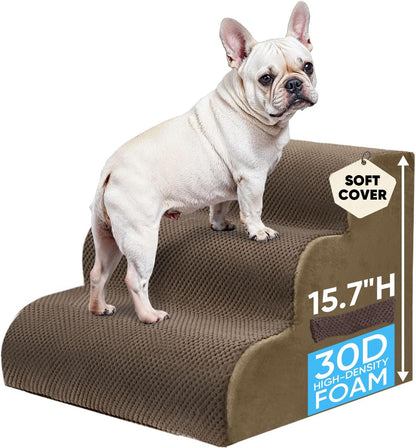 PAWSCRAT Pet Stairs for Dogs 4-Step, 19.6" H Pet Stairs for High Bed, Couch Sofa & Chair, 30D Material Soft Foam Dog Steps with Non-Slip Bottom Surface Removable Washable Cover, Grey