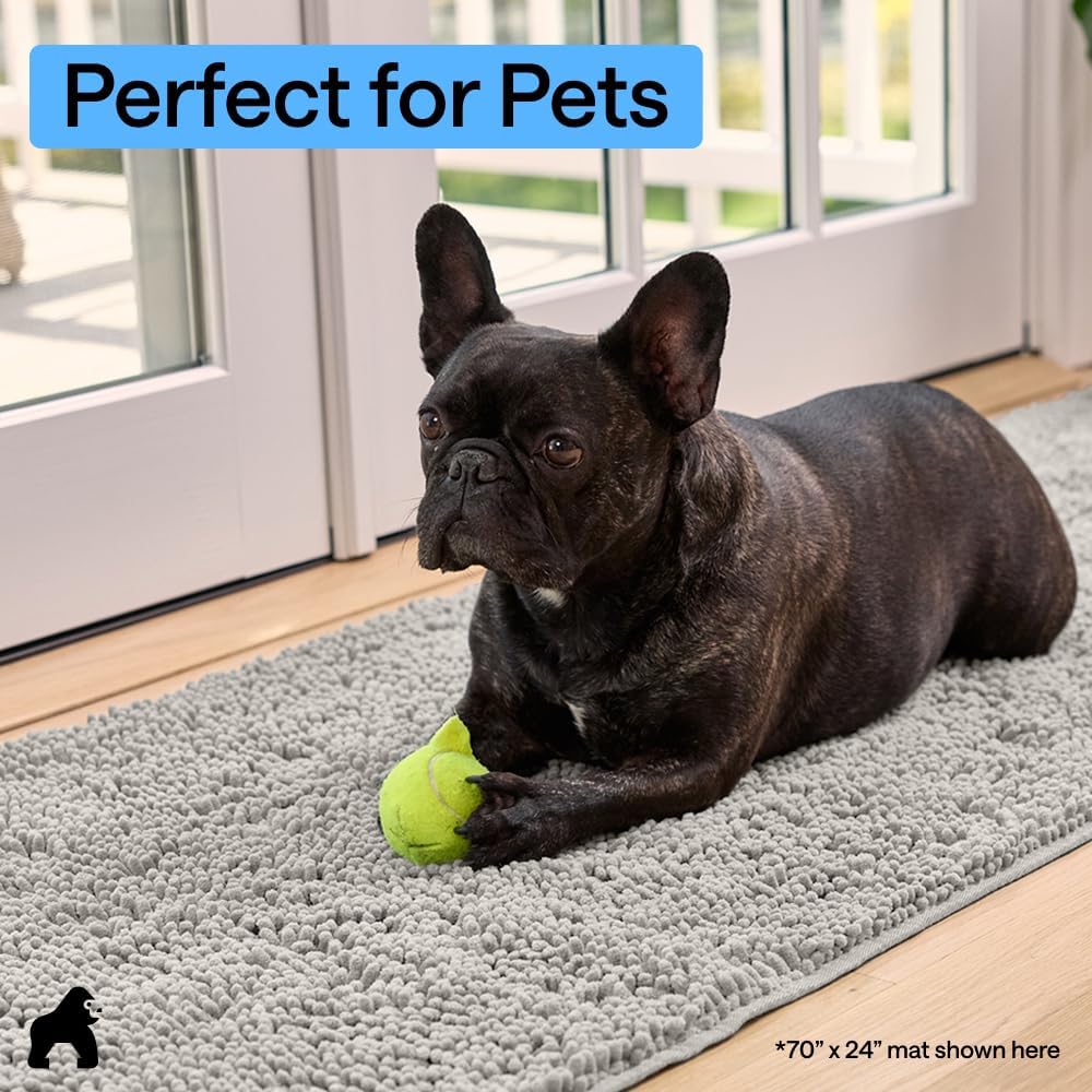 GORILLA GRIP SoakSTOPPER Dog Door Mat, 30x20 Machine Washable Rug Absorbent Doormat Captures Moisture Mud Dirt, Quick Dry Soft Chenille Entryway Rugs Indoor Entrance Mats for Dog Paws, Paw Grey
