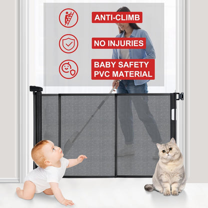 55 inches Retractable Baby Gate, 34 inches Tall Extra Wide Pet Gate for Stairs, Hallways and Doorways, Indoor Outdoor Safety Gate for Toddlers & Small Dogs, Black