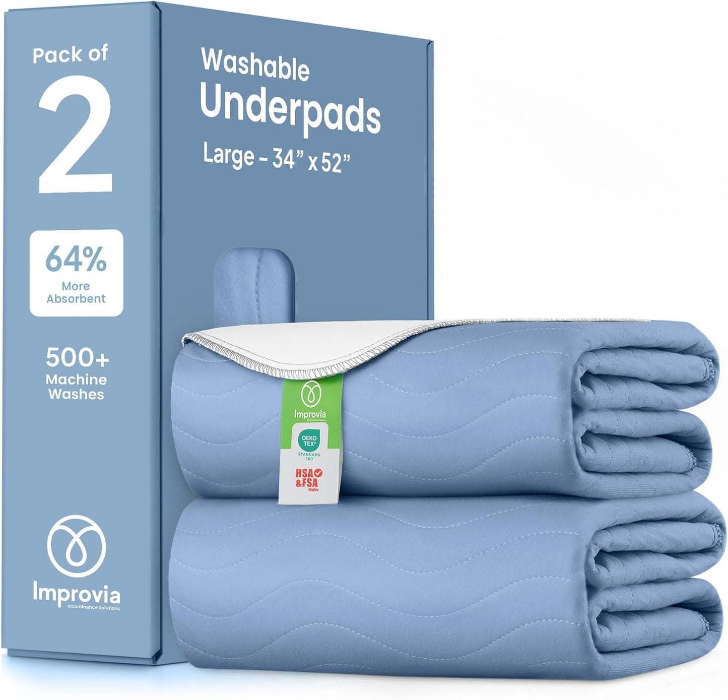 IMPROVIA® Washable Underpads, 34" x 36" (Pack of 4) - Heavy Absorbency Reusable Bedwetting Incontinence Pads for Kids, Adults, Elderly, and Pets - Waterproof Protective Pad for Bed, Couch, Sofa, Floor