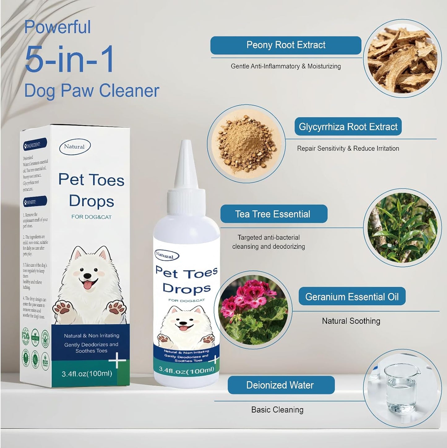 Dog Paw Cleaner – 3.4 OZ No-Rinse Dog Paw Washer, Plant-Based Formula, Deep Cleans Stains, Gentle Soothes & Moisturizes, Suitable for Puppies to Large Breeds, Puppy Essentials
