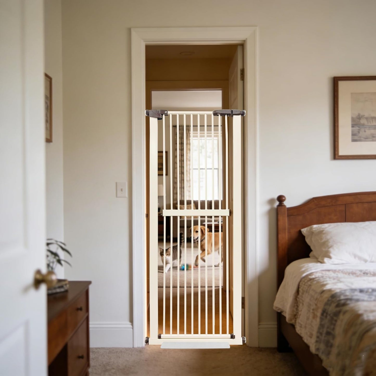 Lumizone Extra Tall Cat Gate 61.02" High Pressure Mounted Extra Wide 30.12"-34.05" (17Sizes) 1.37" Gap No Drilling Auto-Close Tall Pet Gate for Dogs (Black, 30.12"-34.05" W)