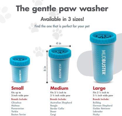 Dexas MudBuster Medium Dog Paw Cleaner in Fuchsia - Fits 1.5"-2.5" Wide Paws, Portable Paw Washer for Muddy Paws, Dog Paw Cleaning Cup with Gentle Silicone Bristles, Quick Clean Pet Paw Washer