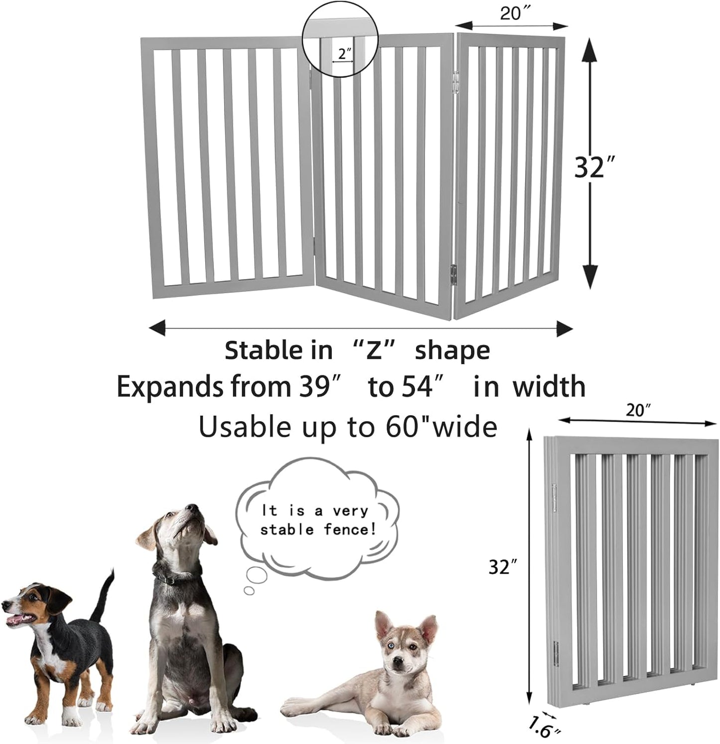ZJSF Freestanding Indoor Dog Gate for House Foldable Wood Brown Puppy Gate for Doorways Pet Gate for Stairs Extra Wide Pet Fence 24" Height 2 Panels