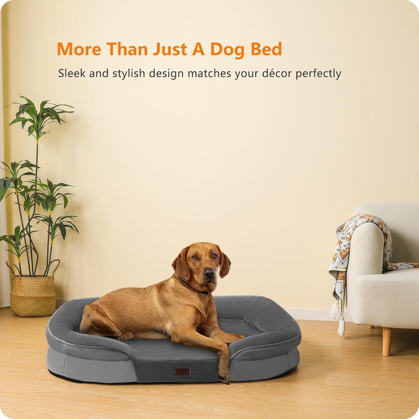 Dwanton Orthopedic Dog Bed for Medium Dogs with Gel Memory Foam, Waterproof Dog Sofa, Washable Pet Bed with Four Sided Bolster Cushion, Removable Cover & Non-Slip Bottom, 36", Dark Gray