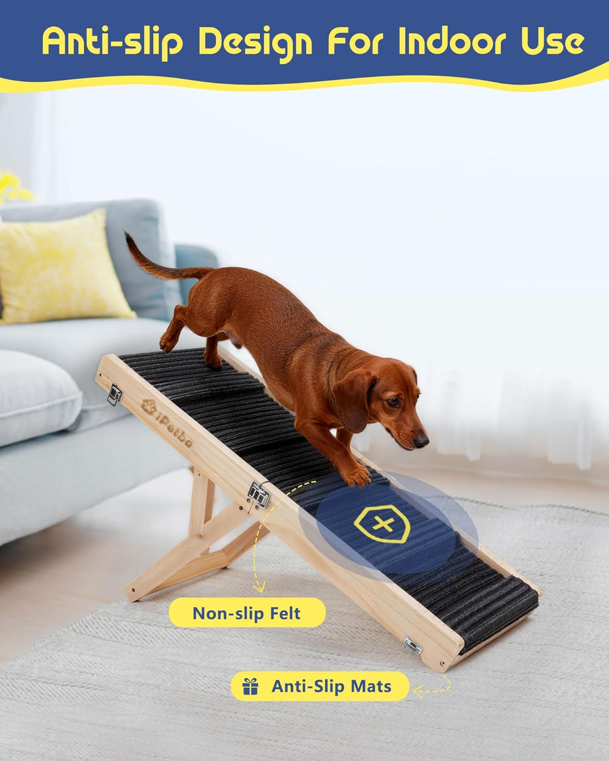 Dog Ramp for Bed & Couch for Small & Medium Dogs - Joint-Friendly, Anti-Slip, Adjustable, Odor-Free, Up to 70 lbs