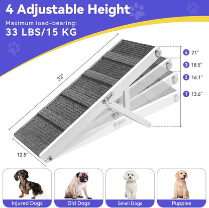 2026 Upgraded Dog Ramp for Couch, Foldable Small Dog Ramp for Sofa, 4 Adjustable Height from 13'' to 21", Portable Stable Pet Steps with Non-Slip Pad, Pet Ramps Use for Sofa Couch Stairs