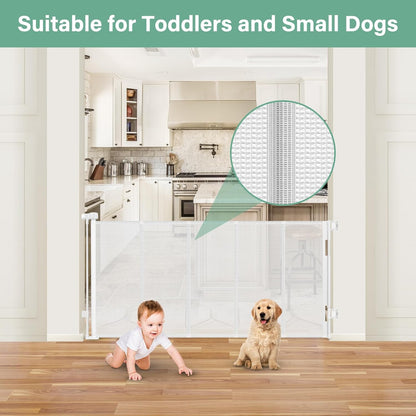 Reinforced 26 Inch Tall Retractable Child Gate to Step Over 55" Wide Small Retractable Baby Gates for Stair Retractable Dog Gate Short Mesh Dog Gate Retractable Toddler Gates for Doorways Doggy Gate