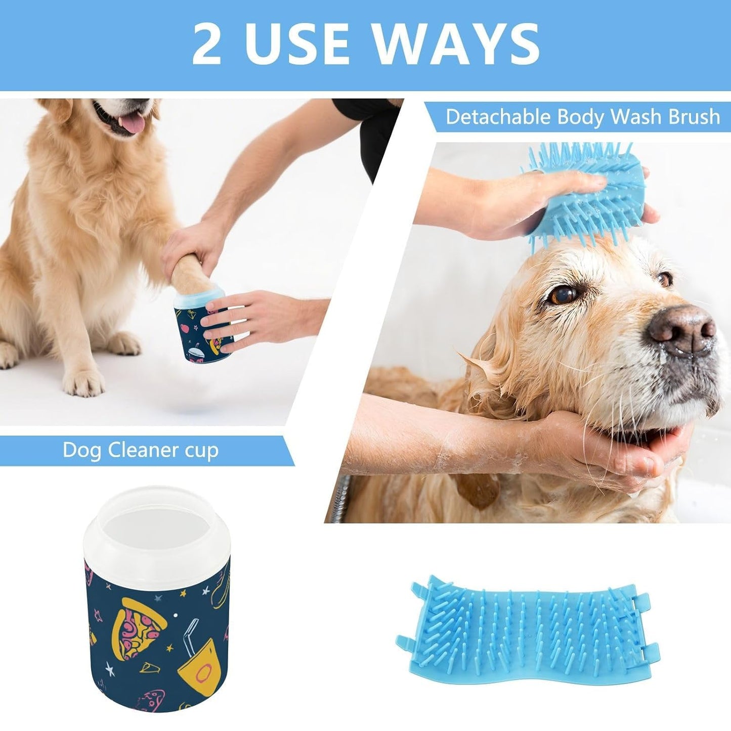 Dog Paw Cleaner Cups for Dogs Pet Foot Washer Paw Scrubber for Medium Small Dogs Cats Cleaning Cup Cute Yellow Fiesta Guitars Cacti and Ethnic Birds