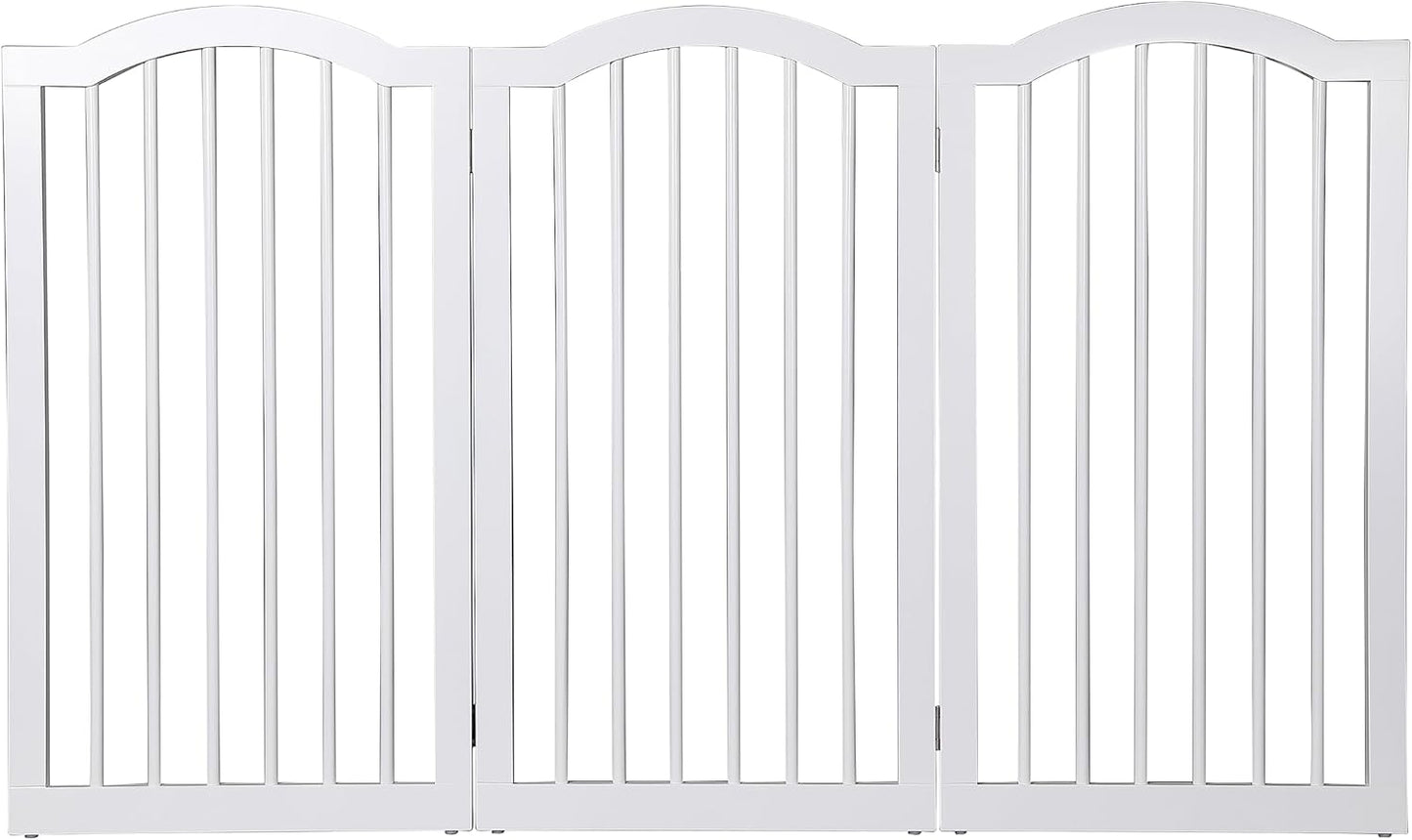 INTERNET'S BEST Arched Top Dog Gate | 4 Panel, 24" H Wooden Pet Barrier for Dogs or Cats | Freestanding Folding Room Divider for Doorways, Hallways, Stairs, and Porch | Portable, Extra Wide | Espresso