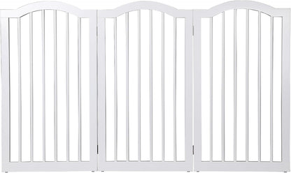 INTERNET'S BEST Arched Top Dog Gate | 4 Panel, 24" H Wooden Pet Barrier for Dogs or Cats | Freestanding Folding Room Divider for Doorways, Hallways, Stairs, and Porch | Portable, Extra Wide | Espresso