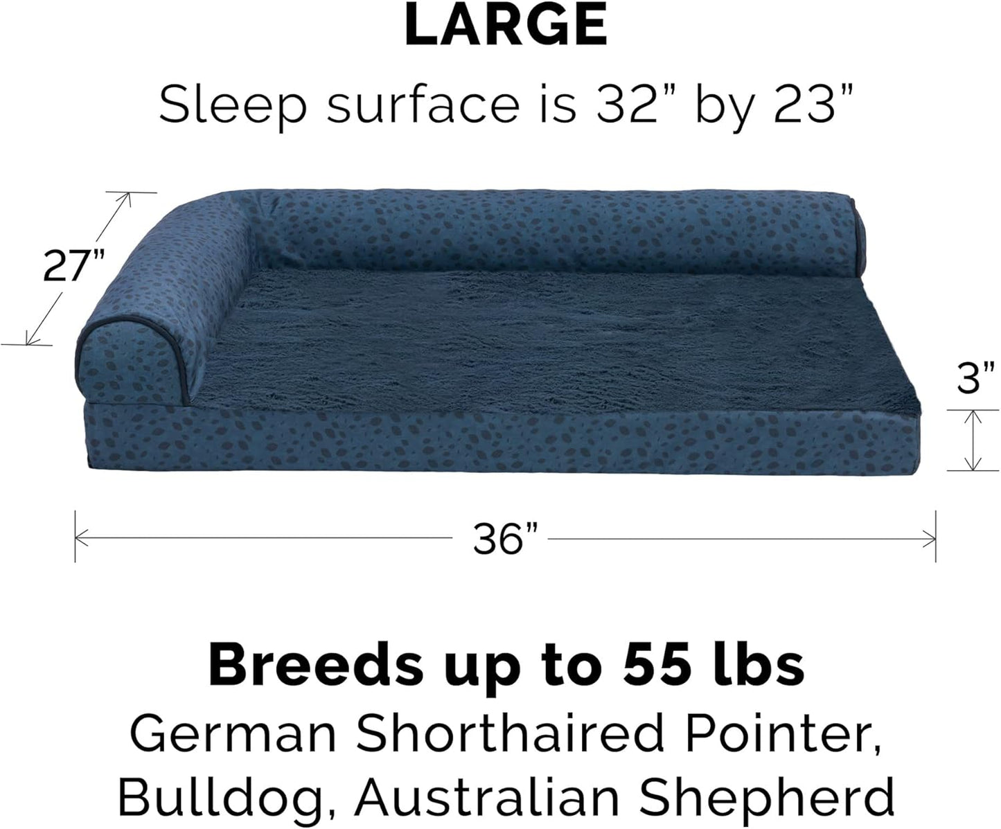 Furhaven Memory Foam Dog Bed for Large Dogs w/ Removable Bolsters & Washable Cover, For Dogs Up to 95 lbs - Two-Tone Plush Faux Fur & Suede L Shaped Chaise - Espresso, Jumbo/XL