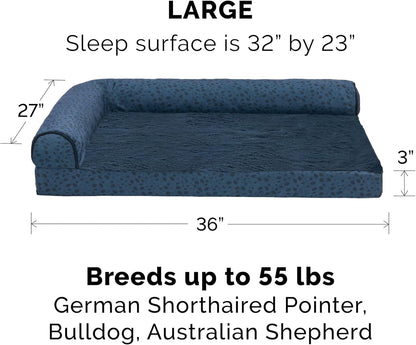 Furhaven Memory Foam Dog Bed for Large Dogs w/ Removable Bolsters & Washable Cover, For Dogs Up to 95 lbs - Two-Tone Plush Faux Fur & Suede L Shaped Chaise - Espresso, Jumbo/XL