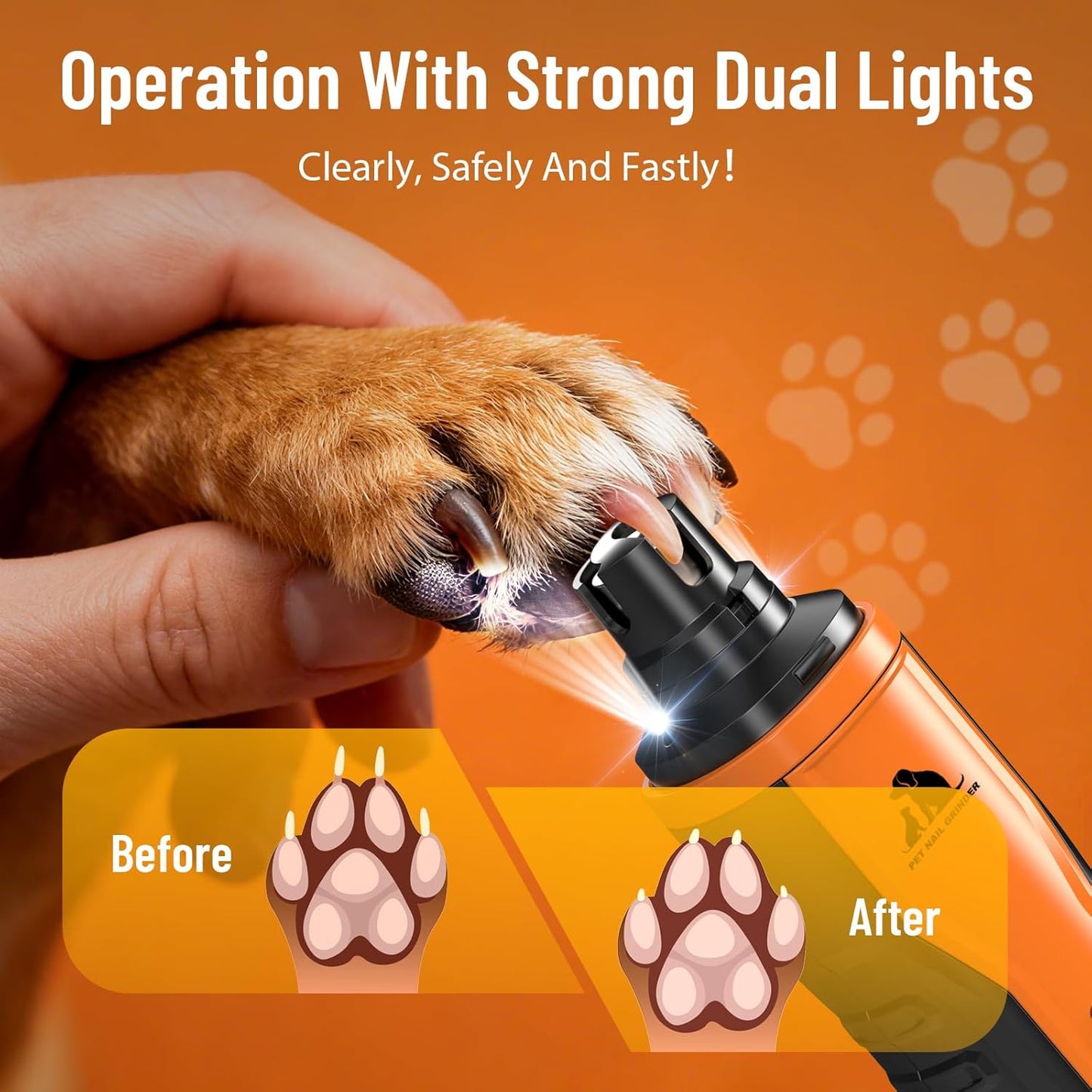 Electric Dog Nail Grinder: 5-Speed Quiet Dog Nail Trimmer with LED Light, Adjustable Safety Guard, Rechargeable Cordless Design for Small to Large Dogs & Cats(Black)