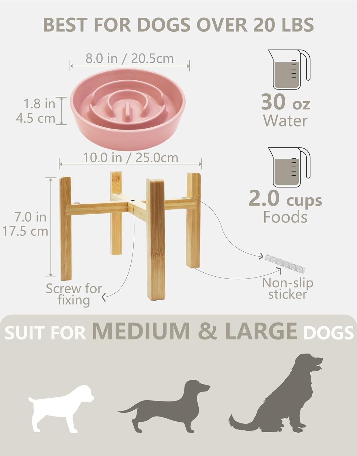 Ceramic Slow Feeder Dog Bowls, 2.0 Cups Slow Feeder for Medium Dogs, Puzzle Maze Bowl to Slow Down Eating, 30oz, 8in, White
