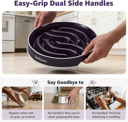 LOOBANI Slow Feeder Dog Bowls - 3.5 Cups Ceramic Slow Feeder Dog Bowls for Large Dogs, Slow Feeding Easy-Grip Handles, Perfect for Fast Eaters Goldens, Labradors & Huskies (L, Purple)