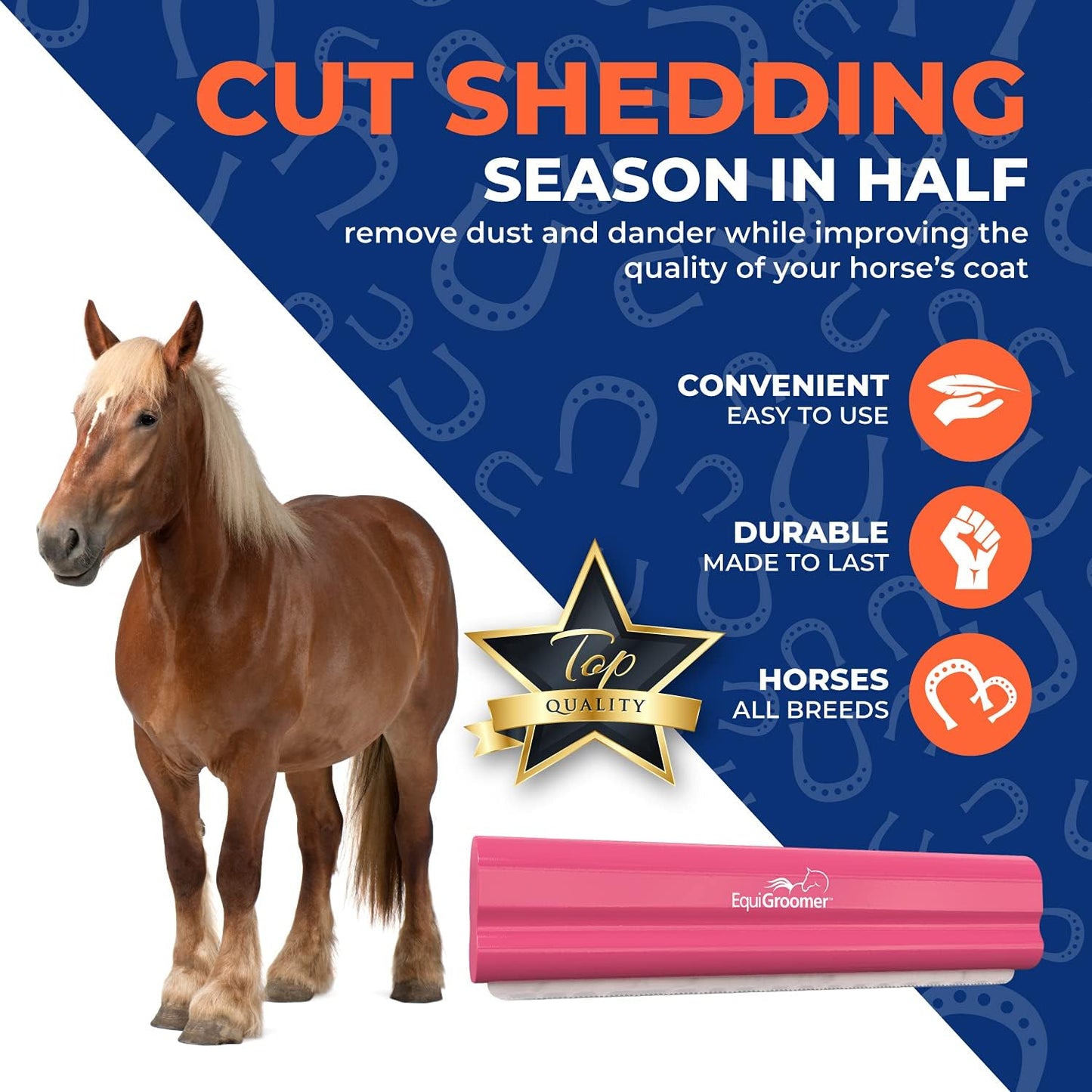 EquiGroomer 8-Inch Deshedding Brush for Horses and Large Shedding Dogs 50 lbs and Up (Golden Retriever, German Shepherd, Husky), Undercoat Grooming Tool, Removes Loose Hair and Fur, Blue