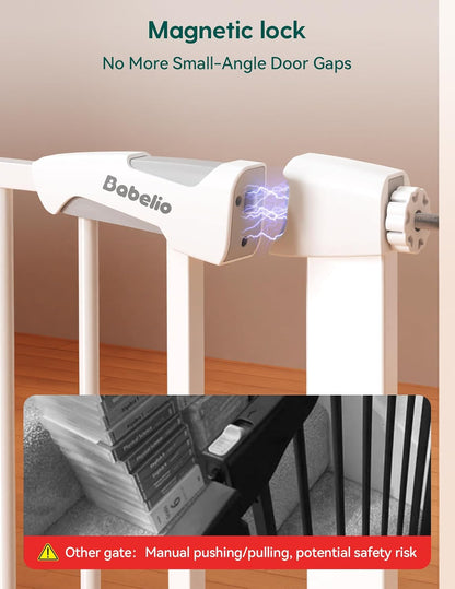 Babelio 36" Tall Auto Close Baby Gate with Small Cat Door, 29-43" Metal Cat Gate for Doorway, Stairs, House. Easy Walk Thru Dog Gate with pet Door, Includes 4 Wall Cups and 3 Extension Pieces, Black