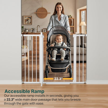 Cumbor 36.6-64" Extra Wide Baby Gate for Stairs, Dog Gates for Doorways, Auto-Close Pet Gate Indoor, Pressure Mounted Walk Through Safety Child Gate for Kids Toddler, Tall Pet Puppy Fence Gate, Brown