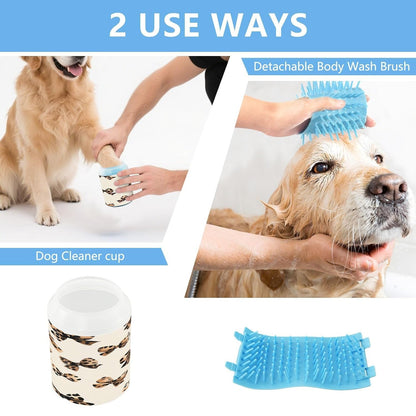 Leopard Print Bow Dog Paw Cleaner, Pet Foot Washer Cup with Detachable Body Wash Brush for Small Medium Large Dogs and Cats