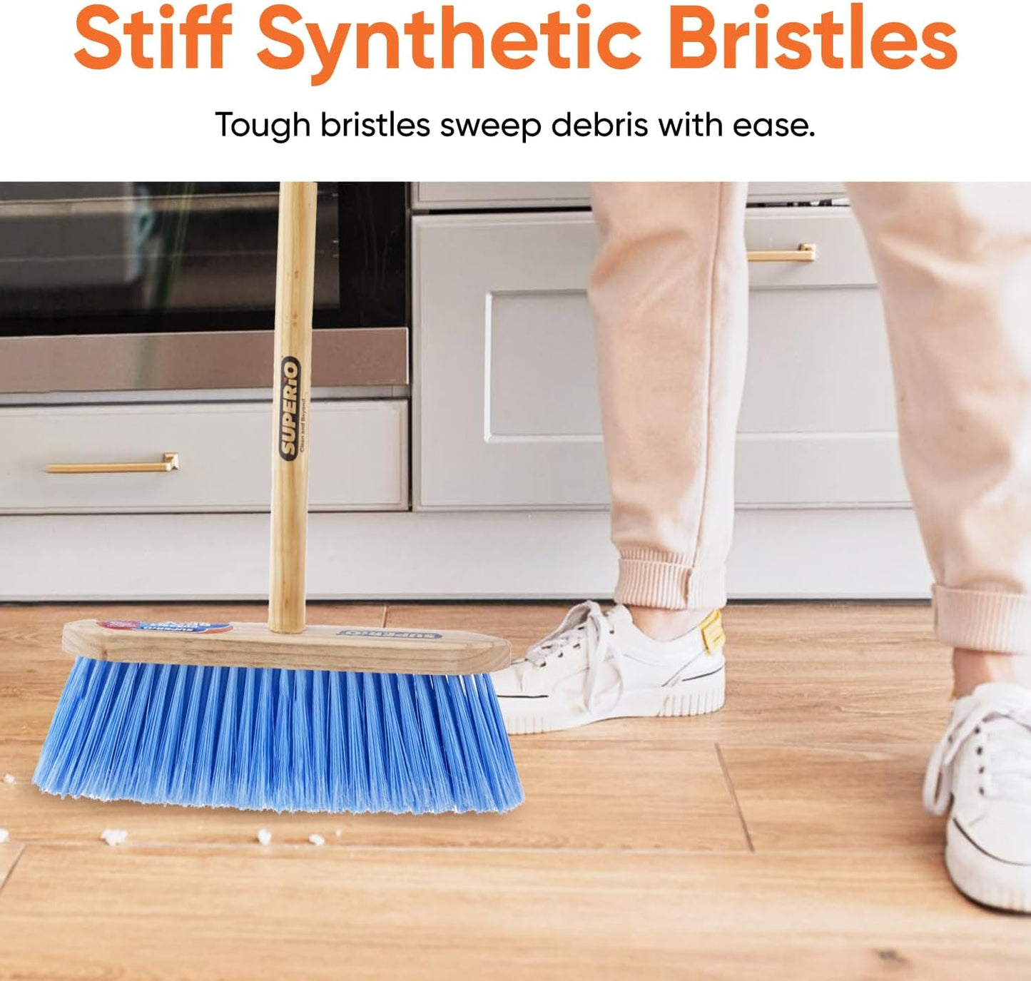 Superio Kitchen and Home Horsehair Broom With Wood Handle, Fine Premium Bristles - Heavy Duty Household Broom Easy Swiping Dust And Wisp Floors And Corners , 12" sweeping head