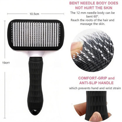 Self-Cleaning Slicker Brush, Dog Cat Bunny Pet Grooming Shedding Brush, Easy to Remove Loose Undercoat, Pet Massaging Tool Suitable for Pets with Long or Short Hair (Black)