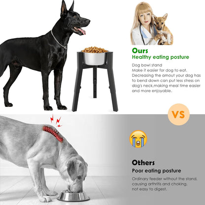 Dog Bowl Stand for Medium Large Dogs, Adjustable Width Elevated Dog Bowls 7-10.6", Raised Dog Food Water Bowls, 11 inch Tall Single Holder, Black,Bowl Not Included