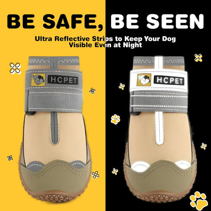 Hcpet Dog Shoes for Dogs, Dog Booties for Dogs, Anti-Slip Dog Boots & Paw Protectors for Hot Pavement Winter Snow Hiking with Reflective Straps Khaki Size 6, 4PCS