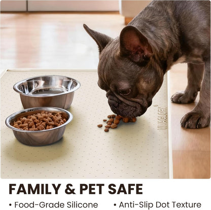 VIVAGLORY Dog Bowl Mat Grippymat Pet Food Mat, Waterproof Washable Nonslip Silicone for Pet & Cat, Food and Water Placemat with Lip & Raised Edges for Indoor Floor, S, Grey