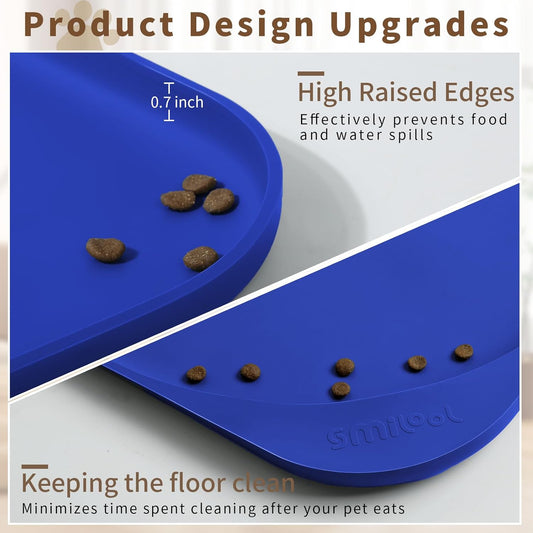Smilool Silicone Pet Food Mat with Raised Edge for Food and Water Bowl, Dog Feeding Mats, Cat Food Trays for Floor Waterproof, Rubber Tray for Dogs and Cats, 19 x 12 x 0.7 Dark Brown