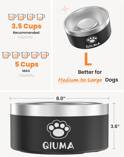 Qiuma Slow Feeder Dog Bowls Stainless Steel, Food-Grade 304 Dog Slow Feeder Bowl 2 Cups Capacity, Heavy Duty Double-Layer with Non-Slip Base, Pet Puzzle Bowl for Small & Medium Dogs (Black)