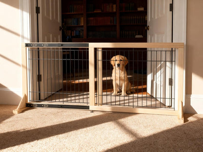 Extra Wide Freestanding Dog Gate, Adjustable Width 31.5"–61", 19.7" Tall Indoor Pet Gate for Kitchen, Living Room & Stairs, Wooden Metal Frame No-Drill Pet Barrier