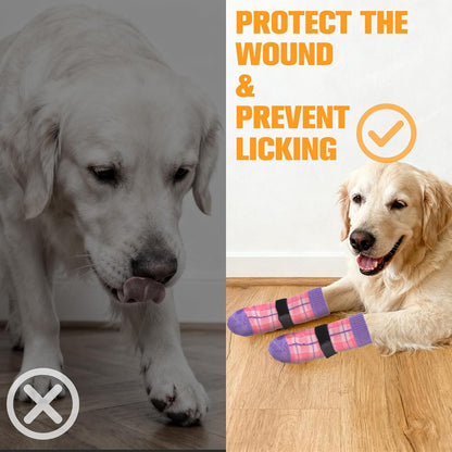 EXPAWLORER Dog Socks for Hardwood Floors, Dog Booties for Winter, Dog Boots & Paw Protectors Pavement to Prevent Licking, Anti Slip Dogs Shoes for Small Medium Large Senior Dogs,Khaki L