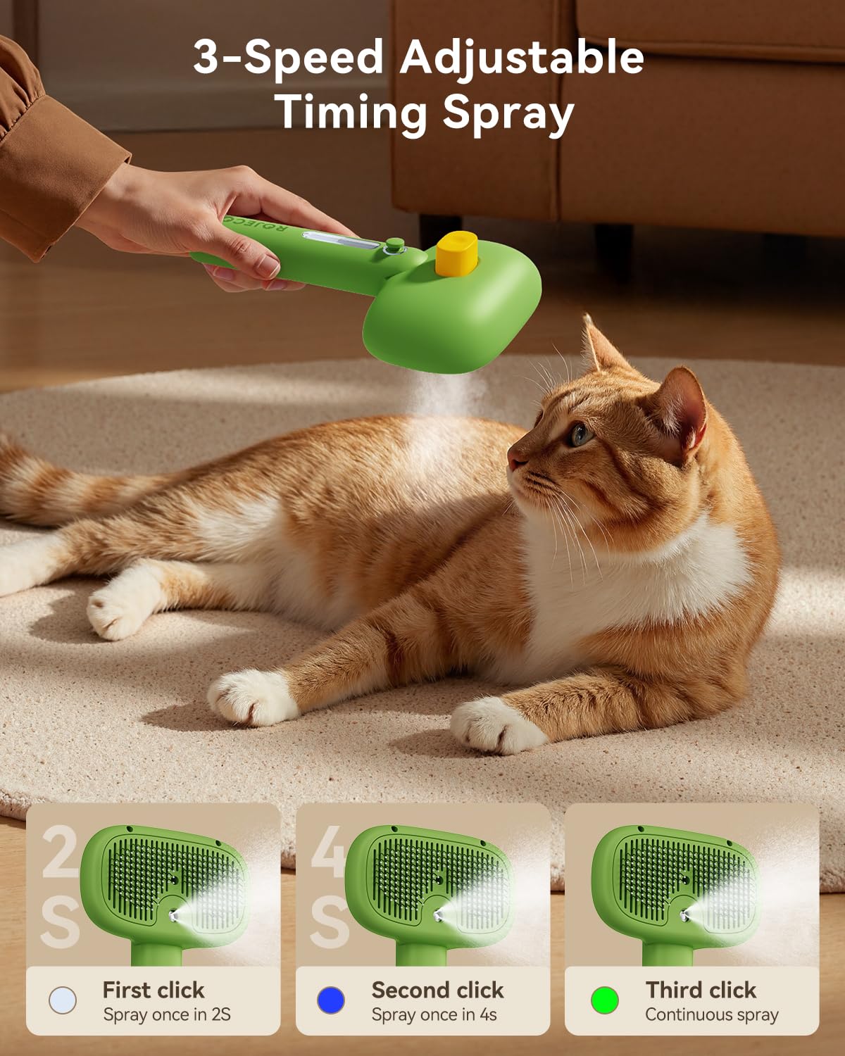 ROJECO 3-in-1 Pet Steam Brush for Cats&Dogs - Detangling Comb with Adjustable Mist, Handheld Deshedding Grooming Tool for Long/Short Hair, Massage Brush & Shedding Control Gift,Cordless,Pink