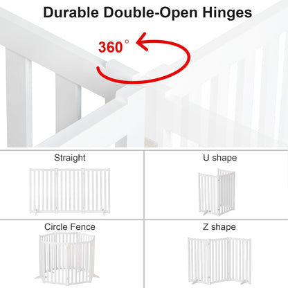 36" Height Extra Tall Freestanding Pet Gate, Solid Wood Folding Safety Fence Wooden Dog Gate with 2 PCs Support Feet Ideal for Stairs, Doorways, Halls, Kitchens, Heavy Duty Gates, 3 Panels, Oak
