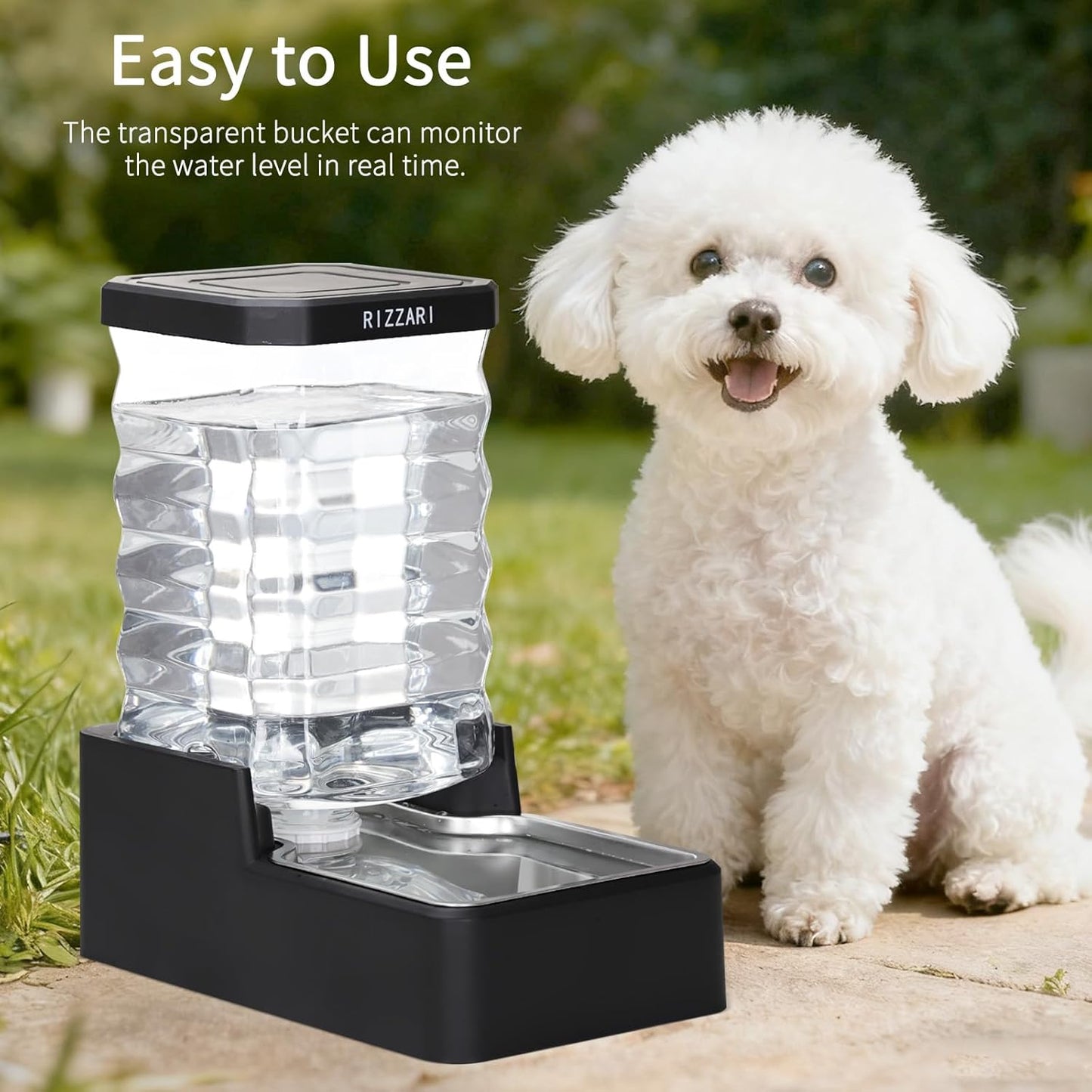 RIZZARI 10L Stainless Steel Dog Water Dispenser – Large Capacity Gravity Auto-Refill Waterer with Anti-Tip Design for Large Dogs, Ideal for Living Rooms, Offices & Indoor Pet Spaces